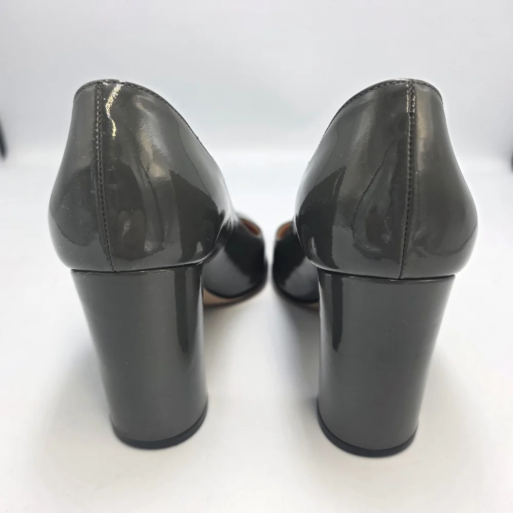 GIANVITO ROSSI Taupe (Green/Gray) Patent Block Heeled Pump (85mm), Size 35½
